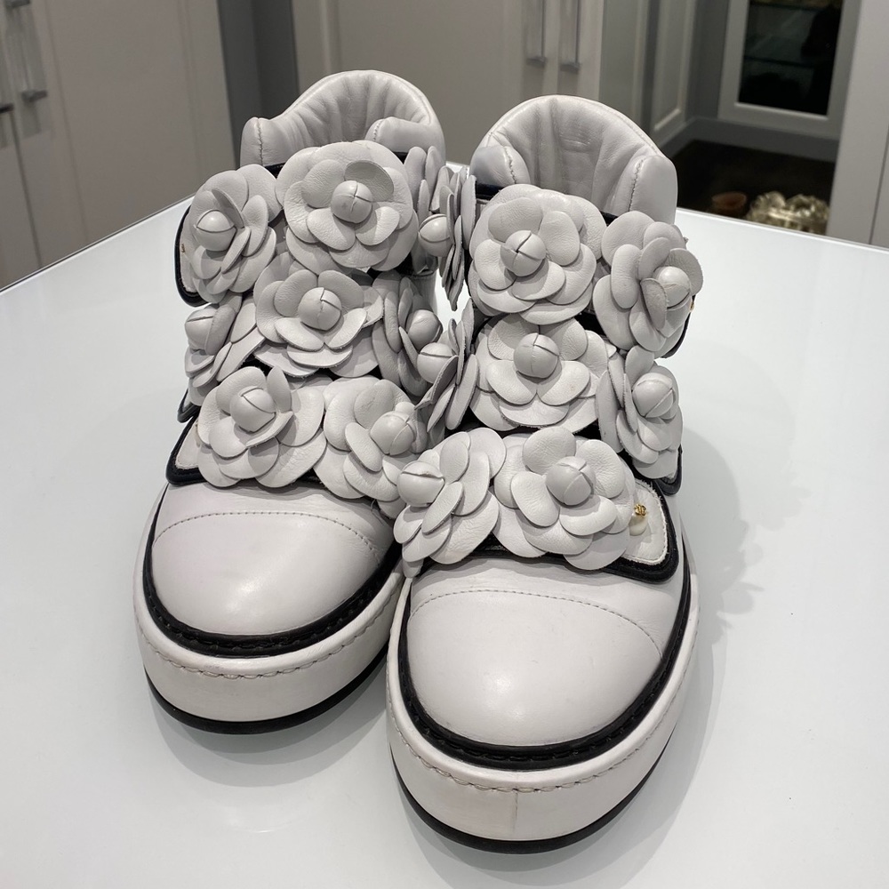 Chanel flower high top sneakers